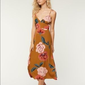 O'Neill Floral Midi Dress - Mustard and Pink